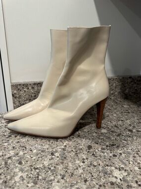 Women’s Cream Pointed-Toe Stiletto Ankle Boots